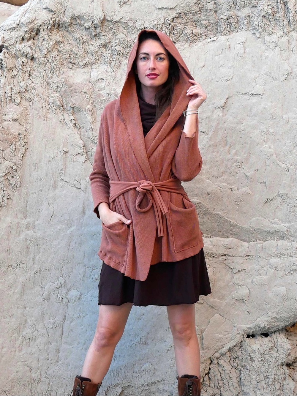 ~Gaia Conceptions HOODED COCOON BELTED SHIRT JACKET Black Large~ - Picture 1 of 8